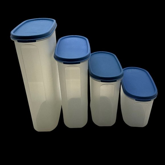 Tupperware Vintage Modular Mate Lot of 4 Containers with Blue Lids Collectible - Picture 2 of 14